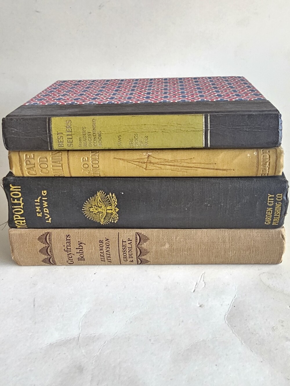 Mustard Yellow Green Black MCM Whimsical  Vintage book stack decor bundle